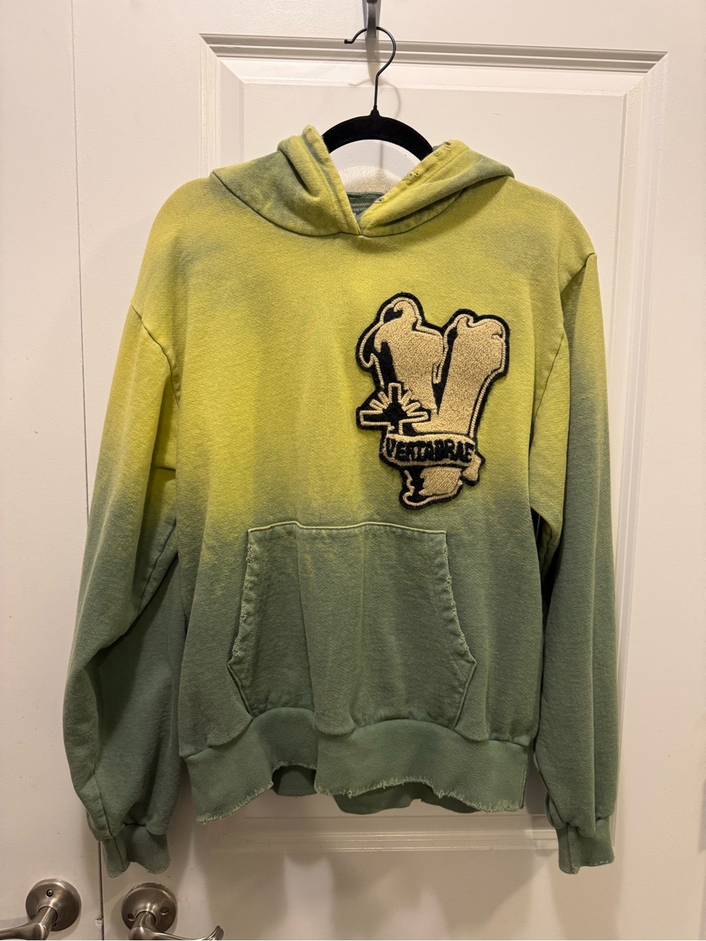 Vertebrae Yellow to Sage Green Ombre Hoodie with Patch
